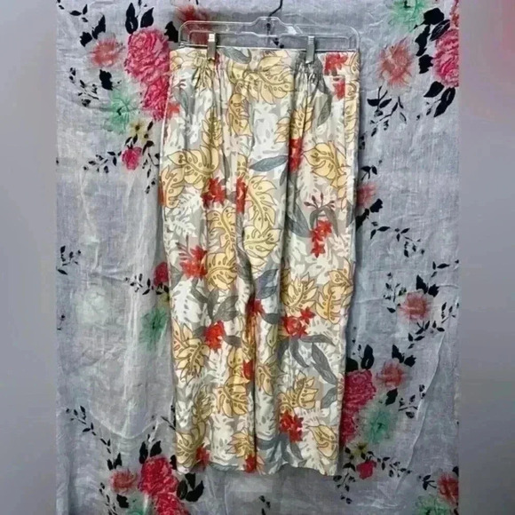 August silk ankle pants, tropical‎ island, print 100% light soft silk NWT - Picture 1 of 5